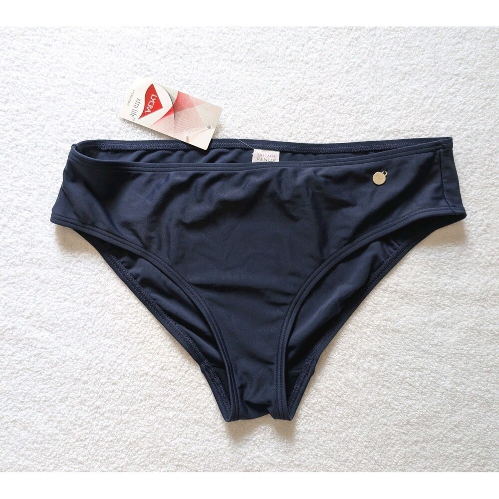 NWT Lascana Venus Size 8 Navy Blue Bikini Bottoms Minimalist Solid Mid Rise Swim